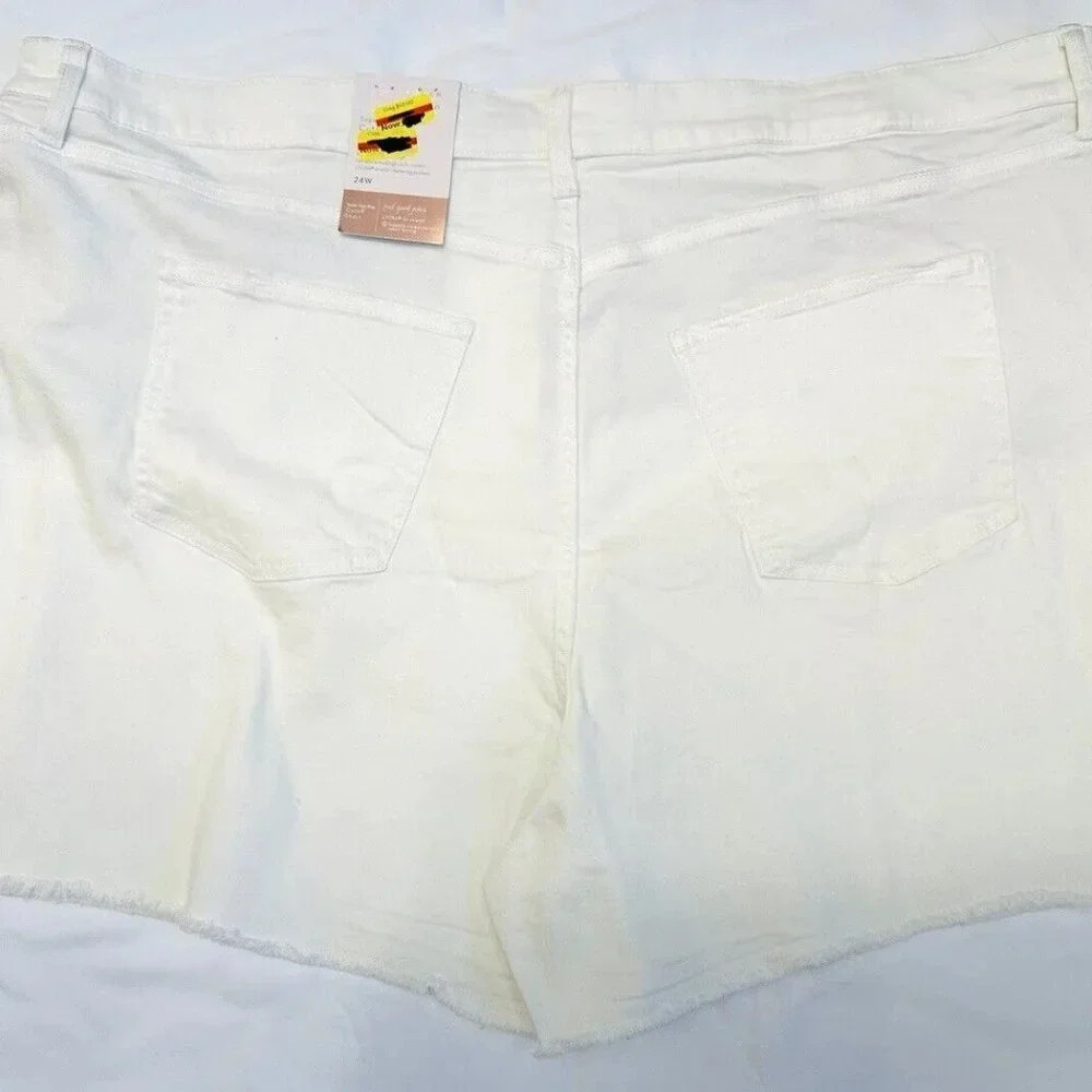 NWT LAUREN CONRAD Women High Rise Stretch White Denim Cut Off Shorts Plus Sz 24W - Picture 3 of 6